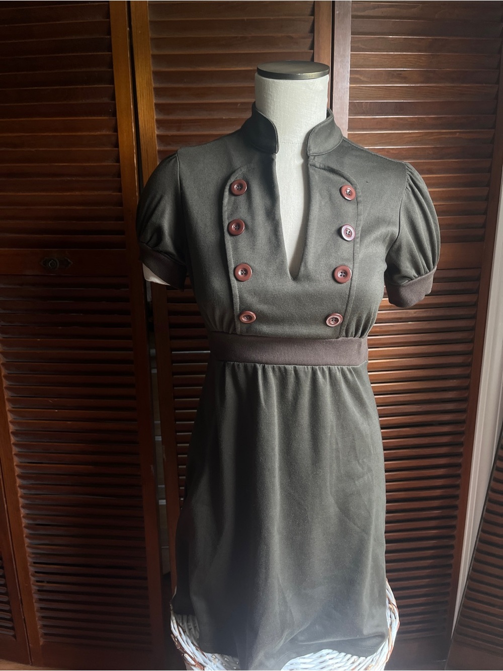 BeBop Olive Green Short Sleeve Button-Front Mini Dress